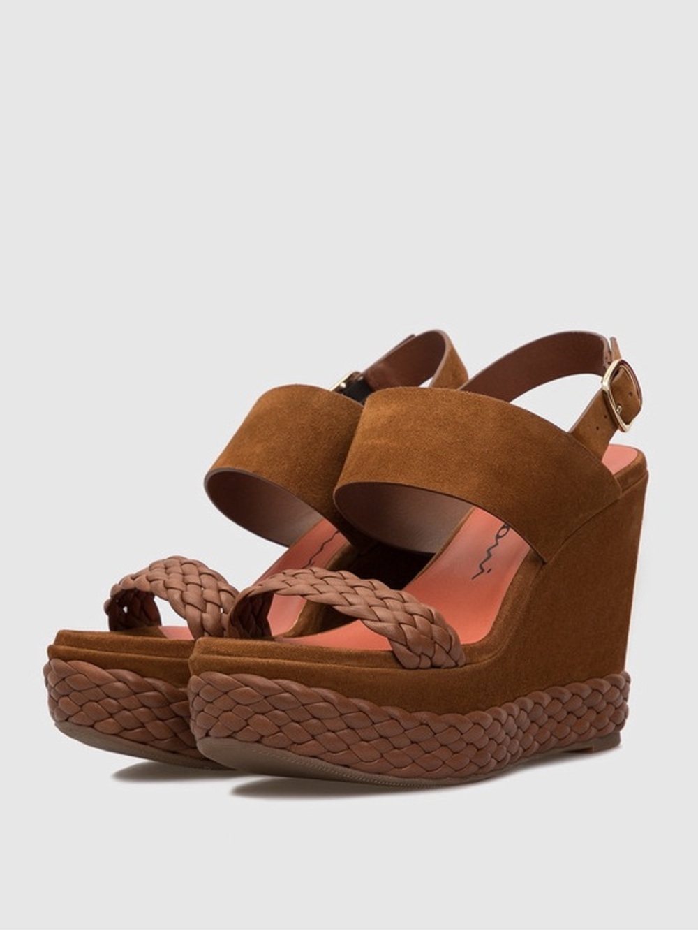 NWOT Santoni Tan Suede Braided Wedge Sandals